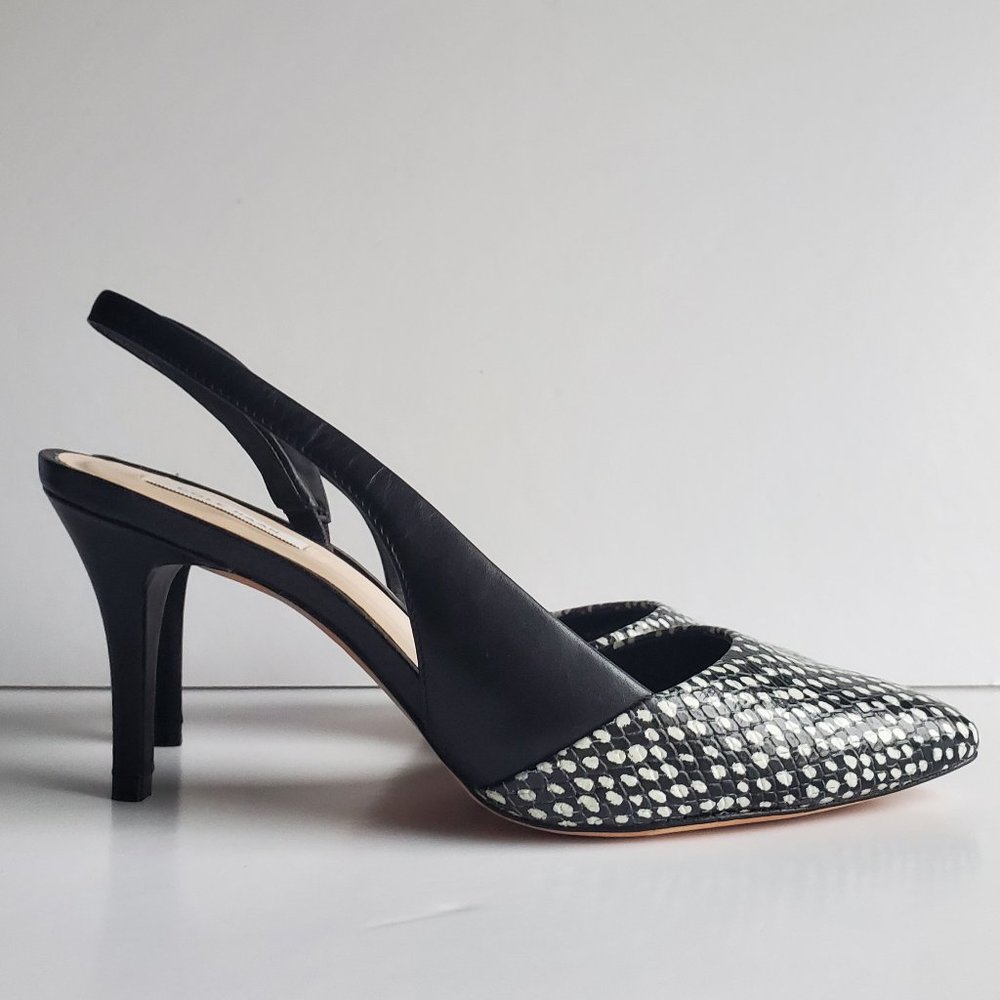 COLE HAAN Black & White Snakeskin Sling Back Leather Heels Shoes Transitional